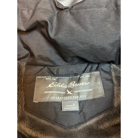 Eddie Bauer Women’s S Black Long Down Quilted Puffer Jacket Parka Faux Fur Hood - Picture 9 of 13